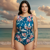 InstantFigure Orchid High Neck Swimsuit Blue | Ashley Stewart