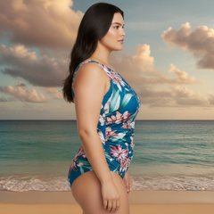 InstantFigure Orchid High Neck Swimsuit Blue | Ashley Stewart
