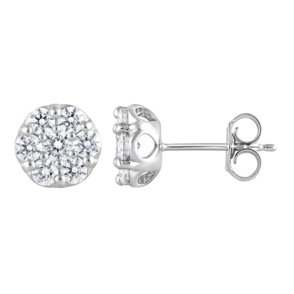1 Carat Round Cut Lab Grown Cluster Diamond Stud Earrings In Sterling White | Ashley Stewart