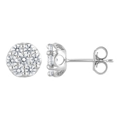 1 Carat Round Cut Lab Grown Cluster Diamond Stud Earrings In Sterling White | Ashley Stewart