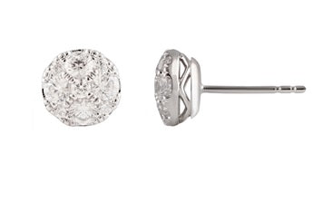 1 Carat Round Cut Lab Grown Diamond Cluster Stud Earrings In Sterling | Ashley Stewart