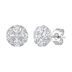 1 Carat Round Cut Lab Grown Diamond Cluster Stud Earrings In Sterling | Ashley Stewart