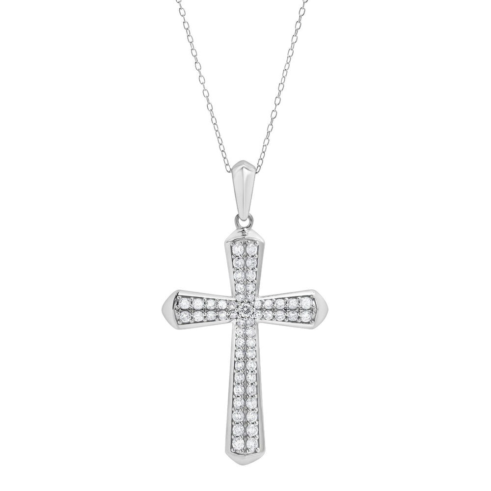 1 Carat Sterling Silver Lab Grown Cross Diamond Pendant Necklace | Ashley Stewart