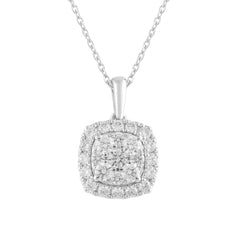 1 Carat Lab Grown Sterling Silver Halo Diamond Pendant Necklace | Ashley Stewart