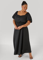 Bubble Sleeved A Line Dress Black | Ashley Stewart