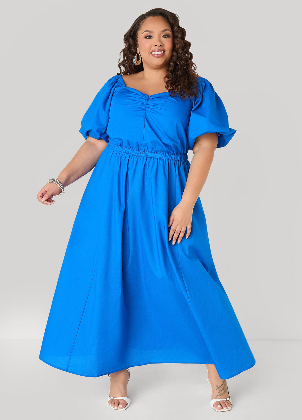 Bubble Sleeved Maxi Dress Victoria Blue | Ashley Stewart