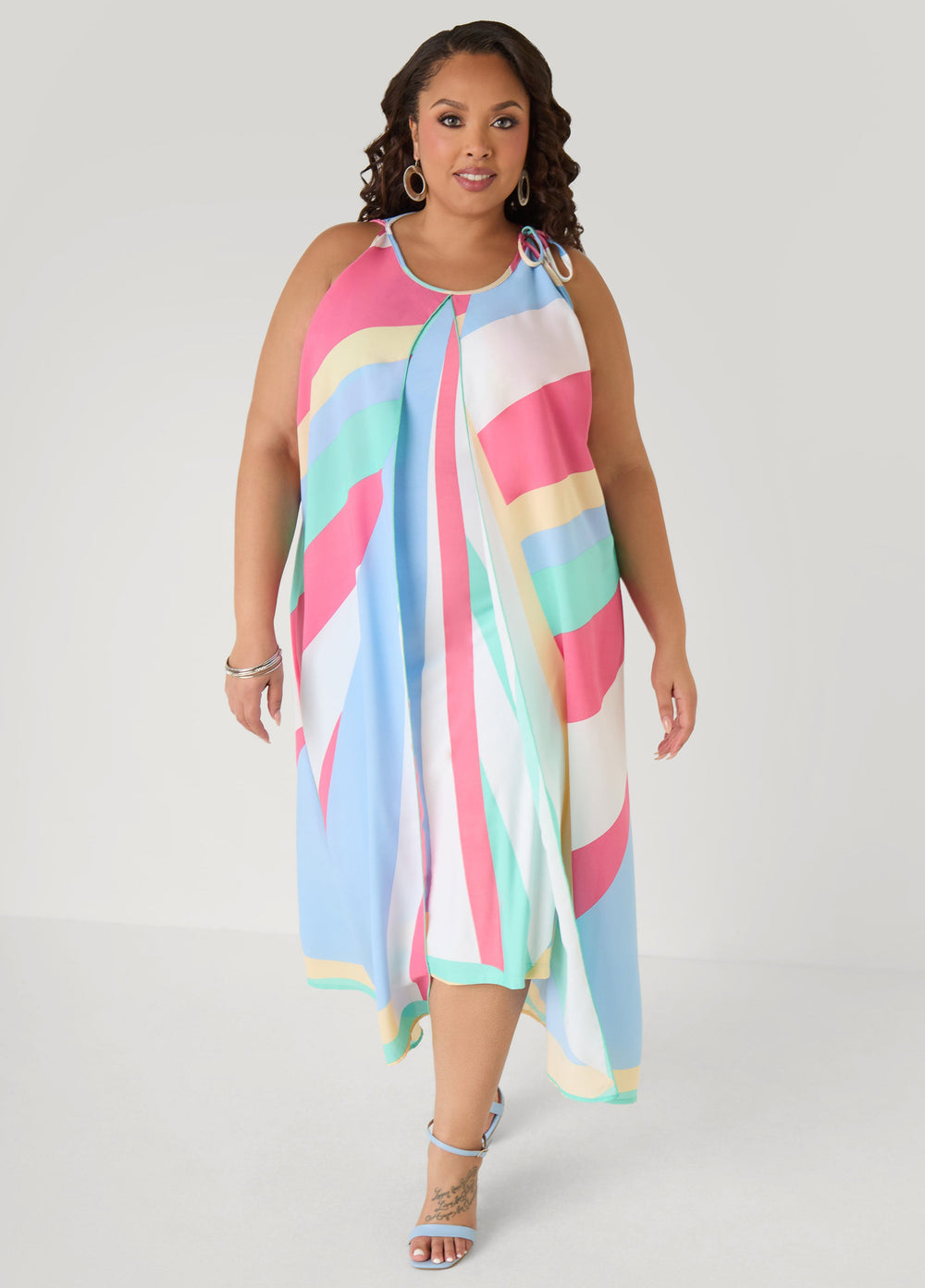 Cape Effect Striped Midaxi Dress Multi | Ashley Stewart