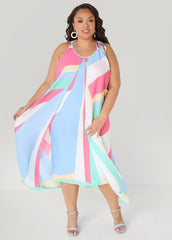 Cape Effect Striped Midaxi Dress Multi | Ashley Stewart
