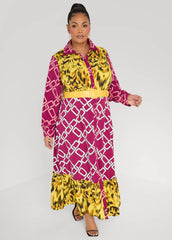Belted Printed Maxi Shirtdress Multi | Ashley Stewart