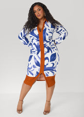 Ruched Leaf Print Bodycon Dress Sodalite | Ashley Stewart