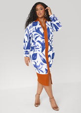 Tall Ruched Leaf Print Bodycon Dress Sodalite | Ashley Stewart