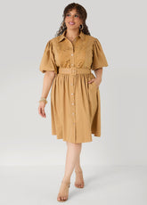 Crochet Panel A Line Shirtdress Iced Coffee | Ashley Stewart
