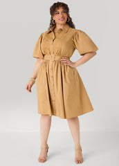 Crochet Panel A Line Shirtdress Iced Coffee | Ashley Stewart