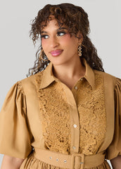 Crochet Panel A Line Shirtdress Iced Coffee | Ashley Stewart