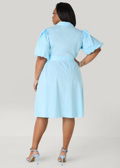 Crochet Paneled A Line Shirtdress POWDER BLUE | Ashley Stewart