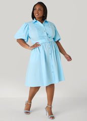Crochet Paneled A Line Shirtdress POWDER BLUE | Ashley Stewart