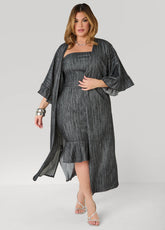 Ruffled Textured Denim Duster Denim Blue | Ashley Stewart