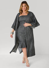 Ruffled Textured Denim Duster Denim Blue | Ashley Stewart