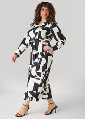 Button Detail Geo Maxi Shirtdress Black White | Ashley Stewart