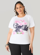 Flower Queen Puff Sleeved Tee White | Ashley Stewart