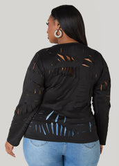 Laser Cut Scuba Top Black | Ashley Stewart