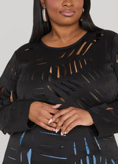 Laser Cut Scuba Top Black | Ashley Stewart