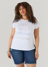 New York Miami Chicago Houston Tee White | Ashley Stewart