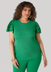 Eyelet Paneled Ribbed Top Amazon | Ashley Stewart