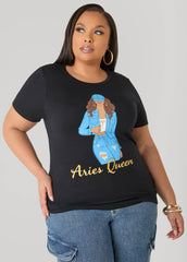 Metallic Aries Queen Graphic Tee Black | Ashley Stewart