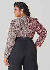 Paneled Leopard Print Bodysuit Multi | Ashley Stewart