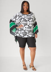 Printed Drama Sleeve Tunic White Black | Ashley Stewart