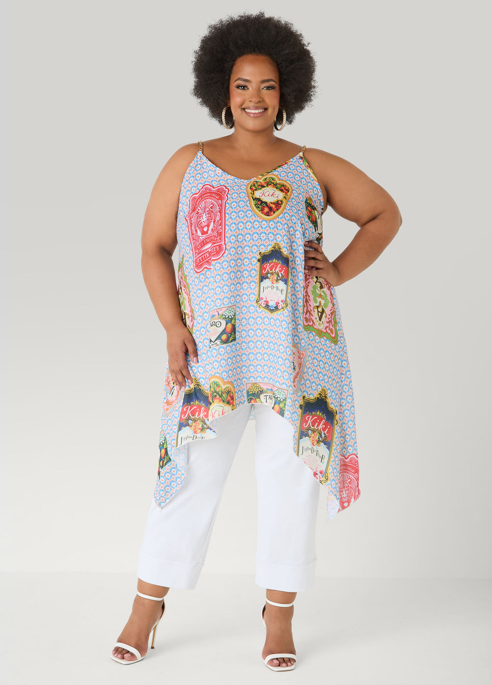 Chain Trimmed Printed Top Multi | Ashley Stewart