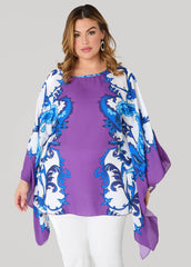 Draped Printed Poncho Pansy | Ashley Stewart