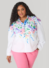 Floral Print Cotton Blend Shirt White | Ashley Stewart