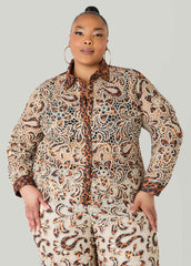 Leopard Print Corded Lace Shirt Natural Leopard | Ashley Stewart