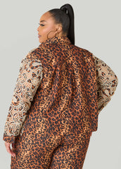 Leopard Print Corded Lace Shirt Natural Leopard | Ashley Stewart