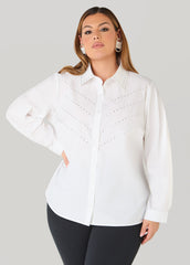 Crystal Cotton Blend Shirt White | Ashley Stewart