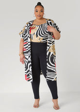Floral Print Satin Duster Black White | Ashley Stewart