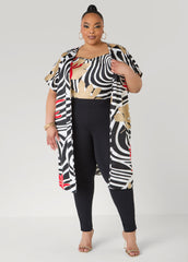Floral Print Satin Duster Black White | Ashley Stewart