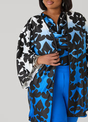 Ombre Printed Satin Kimono Victoria Blue | Ashley Stewart