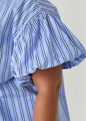 Striped Puff Sleeved Shirt Blue | Ashley Stewart