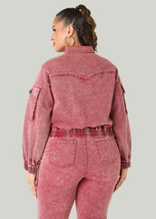Stonewash Denim Cargo Jacket Confetti | Ashley Stewart