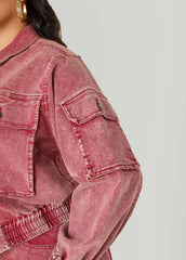 Stonewash Denim Cargo Jacket Confetti | Ashley Stewart