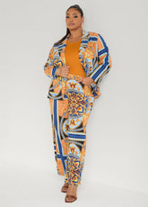 Millennium Scarf Print Trousers Navy Peony | Ashley Stewart