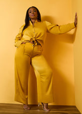 Pleated Satin Wide Leg Pants Nugget Gold | Ashley Stewart