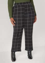 Textured Windowpane Print Pants Black White | Ashley Stewart