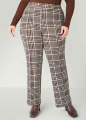 Textured Plaid Pull On Pants Black White | Ashley Stewart