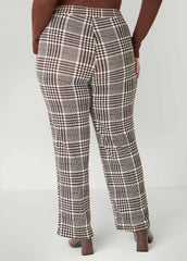 Textured Plaid Pull On Pants Black White | Ashley Stewart