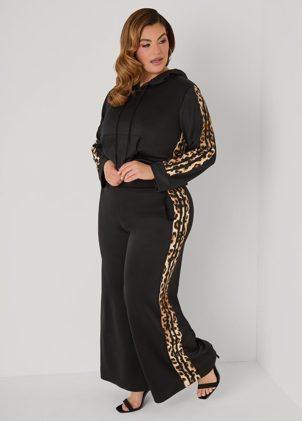 Animal Striped Wide Leg Pants Black | Ashley Stewart