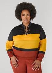 Chain Embellished Striped Pullover Burnt Henna | Ashley Stewart